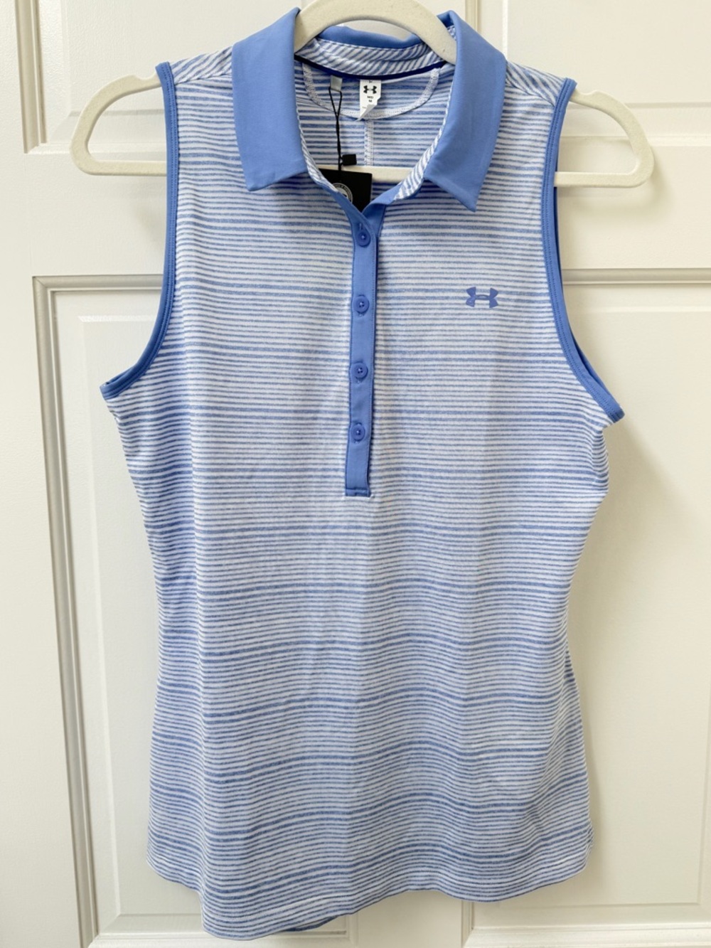 Under Armour Light Blue & White Striped Sleeveless Polo